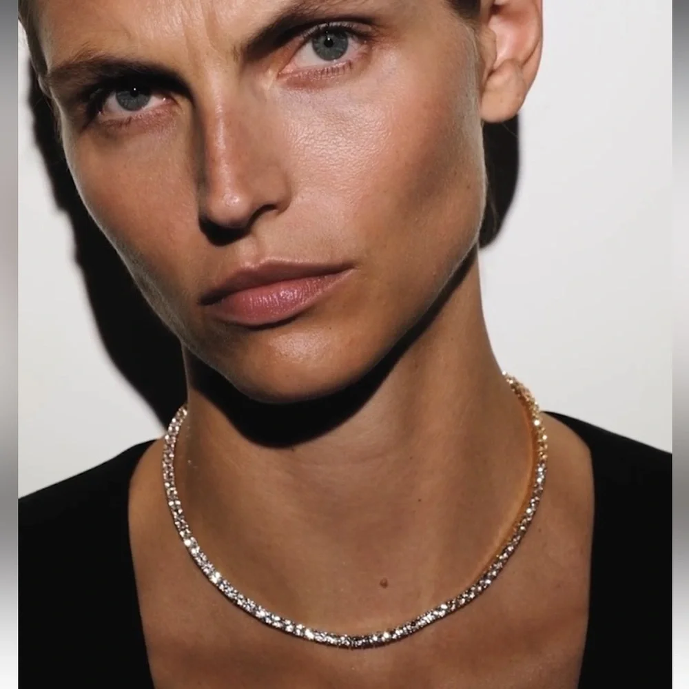 Tennis Necklace 15” DORSEY KATE ROUNDCUT WHITE SAPPHIRE SILVER RIVIÈRE NECKLACE - Picture 2 of 12